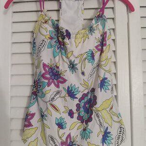 Vibrant neon colored tankini top Size S floral pattern